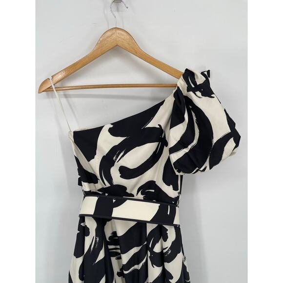 Rebecca Vallance Black White Pompidou One Shoulder Midi Dress size US 6 AUS 10 - Picture 11 of 15